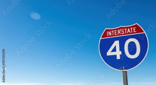 Interstate 40 Highway Sign Against Vast Blue Sky