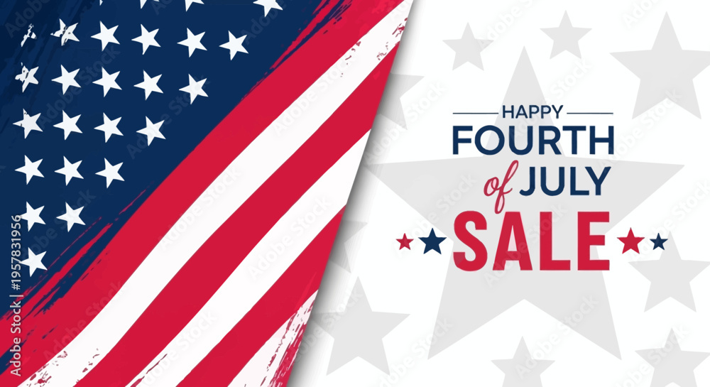 Obraz premium Happy Fourth of July Sale Promotional Banner with Grunge American Flag Design and Stars