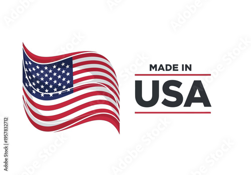 Made in USA Label Design with Stylized Waving American Flag Vector