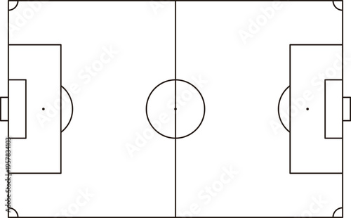 サッカー場のシンプルな俯瞰図、ベクターイラスト