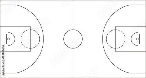 バスケットボールコートのシンプルな俯瞰図、ベクターイラスト