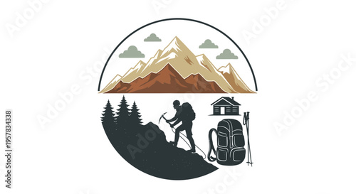 Mountain climbing adventure symbol hiking landscape and outdoor activities