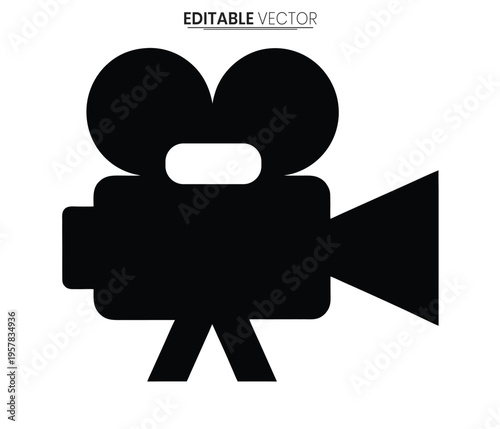 Simple black silhouette of a vintage movie camera editable vector graphic silhouette