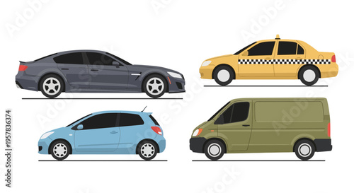 Set of colorful cartoon cars illustration isolated on a white background