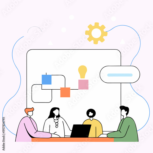 Meet of group of people for talk, competition and brainstorm. People communication, discussion, business relationship. Discuss question, exchange opinions of team worker. Support group. ... See More
