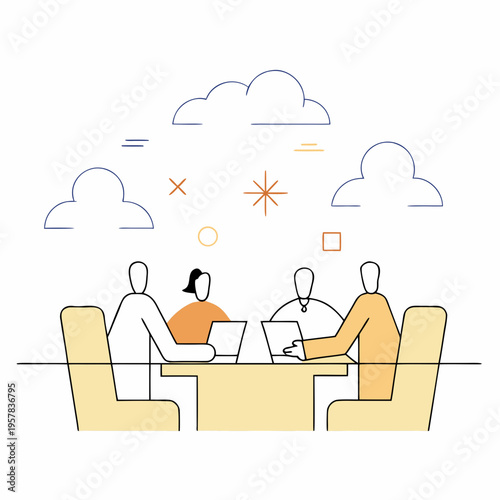 Meet of group of people for talk, competition and brainstorm. People communication, discussion, business relationship. Discuss question, exchange opinions of team worker. Support group. ... See More
