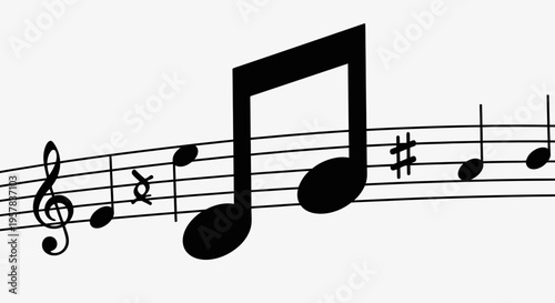Musical notes illustration on staff lines composition abstract concept