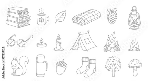 Outlined autumn elements illustration cozy scenes and natural symbols