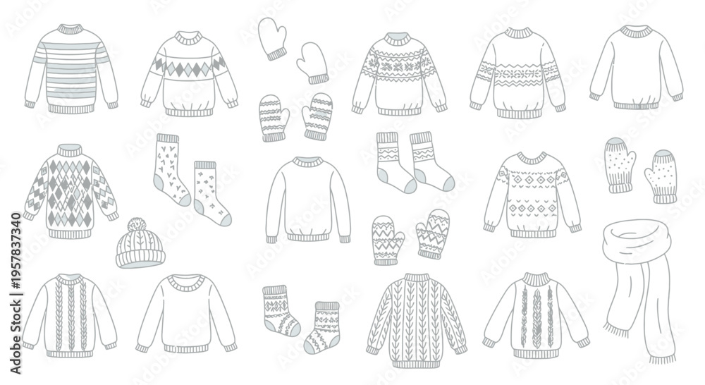 Fototapeta premium Winter clothing collection vector illustration design elements isolated