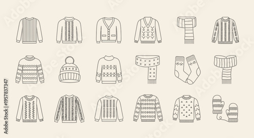 Winter apparel collection sweaters scarves mittens and more in minimalist style