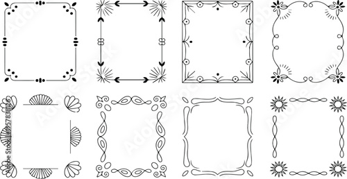 Art Deco Decorative Linear Frames Vector Set with Vintage Botanical Borders, Elegant Luxury Ornaments, Rectangular Filigree Line Flourish Collection