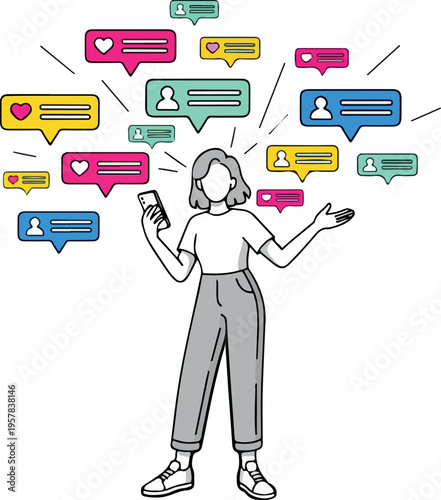 Woman Overwhelmed by Social Media Notifications on Smartphone