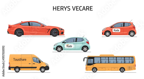 Variety of colorful cars and bus illustration for transportation services