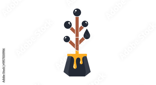 Abstract Tree with Dripping Sap and Berries in a Pot