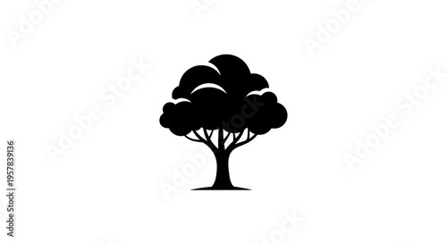 Silhouette of a Lush Tree on a White Background
