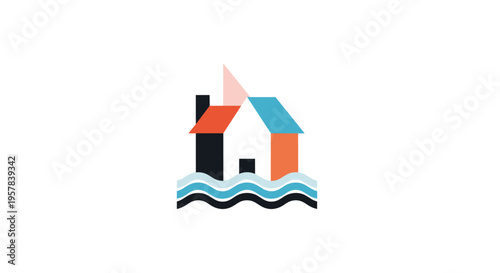 Abstract Geometric House Icon in Waves
