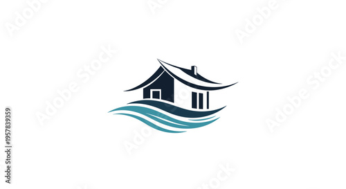 Modern House With Flowing Waves Logo