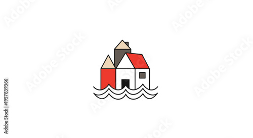 Stylized Houses Floating on Water