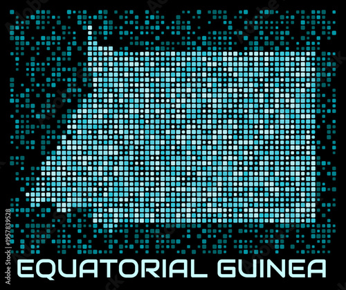 Equatorial Guinea digital dotted map. Shape of the country in cyan color palette on dark background. Futuristic Equatorial Guinea map design. Vector illustration.