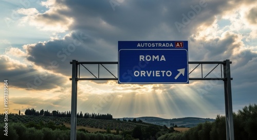 Wallpaper Mural Italian Autostrada A1 Signage Towards Roma Orvieto Under Dramatic Skies Torontodigital.ca