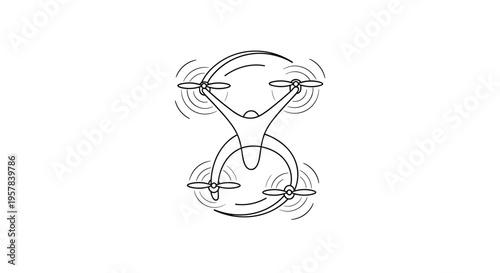 Drone With Spinning Propellers Top View Outline