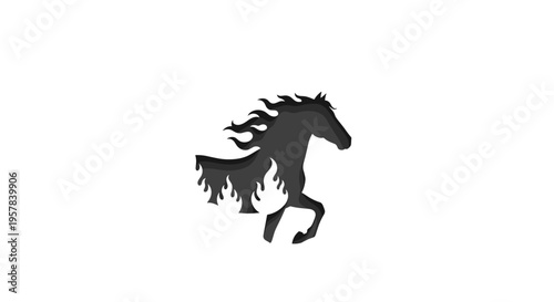Dynamic Black Horse Silhouette with Flowing Mane and Tail