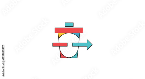 Flat Design Trash Can with Outgoing Arrow Icon for Export or Delete Concept