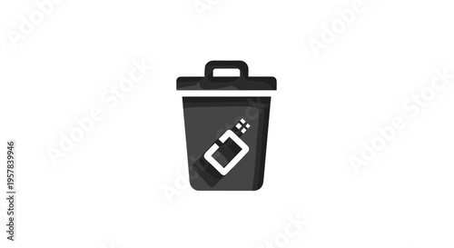 Flat Design Trash Can Icon with Document Symbol