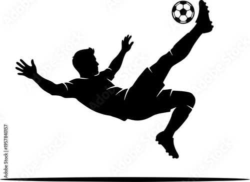 Soccer Player Performing Bicycle Kick Silhouette, Minimalist Football Action Vector Graphic