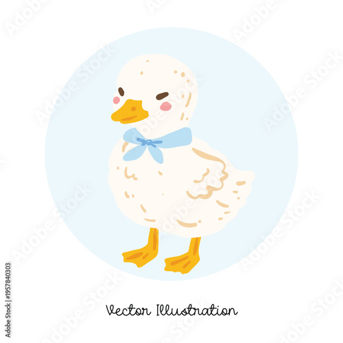 White Duck With Ribbon Cute Cottagecore Illustration