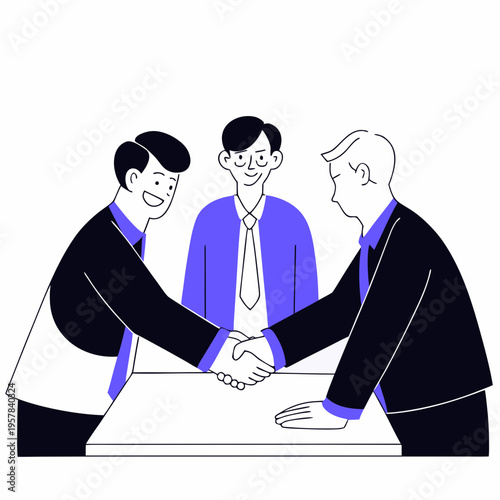 Business mediator finds compromise and stops conflict. Happy and angry businessman, Agreement on meeting. People handshake. Cartoon flat isolated illustration. png communication ... See More
