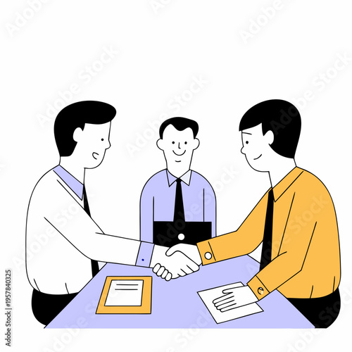 Business mediator finds compromise and stops conflict. Happy and angry businessman, Agreement on meeting. People handshake. Cartoon flat isolated illustration. png communication ... See More
