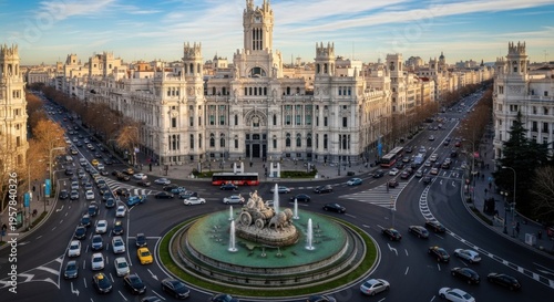 Majestic Cityscape With Bustling Roundabout And Iconic Architecture