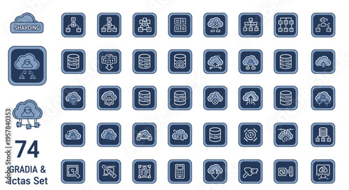 Cloud computing and data sharing icon set digital network elements