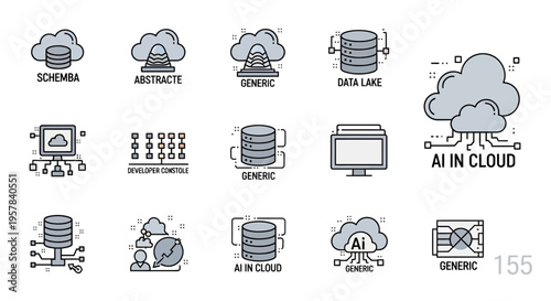 Cloud computing and data storage icons illustrating technology concepts