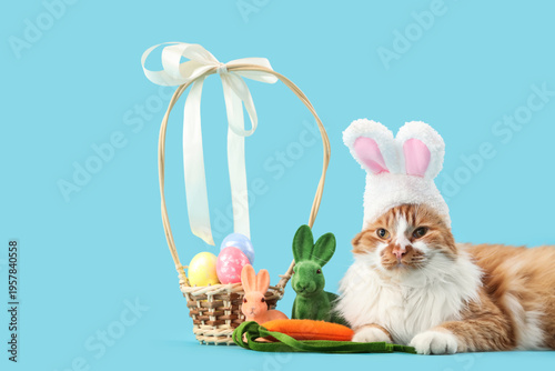 Cute cat in bunny ears with...