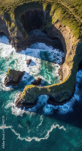 Majestic Coastal Cliffs Embrace Crashing Ocean Waves Below