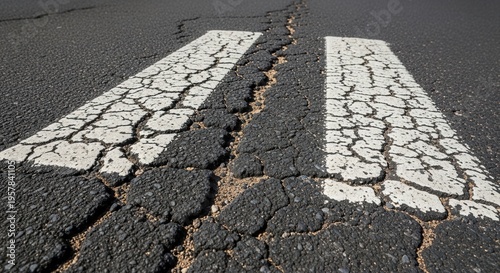 Wallpaper Mural Jagged Asphalt Pavement Surface With Frayed White Lane Markings Torontodigital.ca