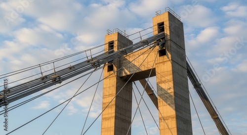 Majestic Concrete Tower And Cables Against A Blue Sky
