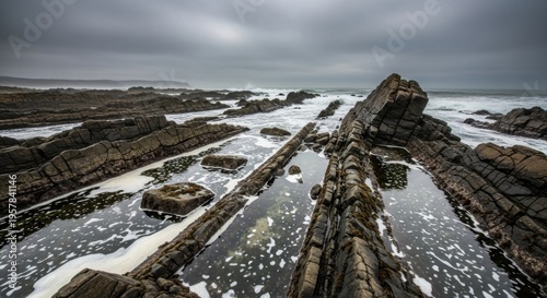 Wallpaper Mural Jagged Coastal Rock Formations Meeting The Ocean Waves Torontodigital.ca