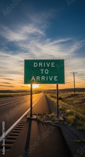 Wallpaper Mural Journey Begins Road Sign Sunset Horizon Destination Awaits Dramatic Sky Torontodigital.ca