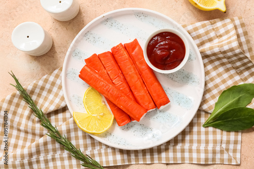 Plate with tasty crab stick...