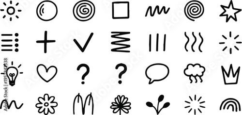 icon hand drawn sketch set line symbols for design use
