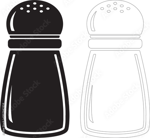 A simple illustration of glass salt and pepper shakers isolated on a white background in a clean cartoon style