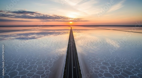 Wallpaper Mural Long Road Reflecting Sunset Sky Over Cracked Salt Flats Torontodigital.ca