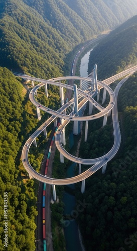 Majestic Highway Interchange Amidst Verdant Mountainous Landscape
