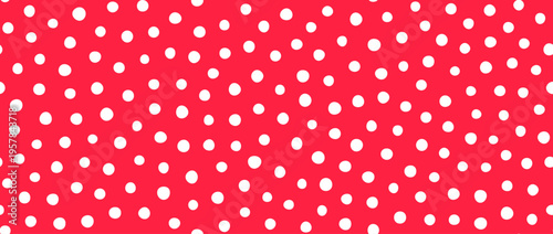 Red polka dot seamless pattern. Red and white dots background. Abstract simple confetti texture for dress print, wrapping paper, fabric and textile swatch. Bright repeated dotted wallpaper. Vector