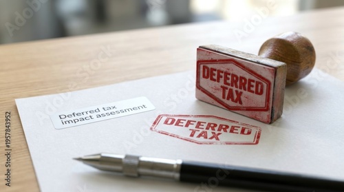 Deferred Tax Stamp and Document on a Clean Desk Surface with a Pen