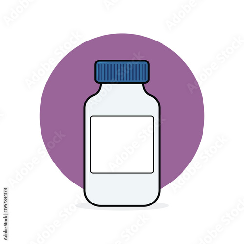 Plastic pills bottle vector illustration with blank label isolated on white background