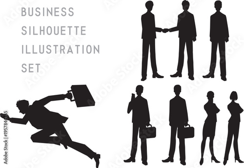 ビジネスシーンのシルエットイラストセット